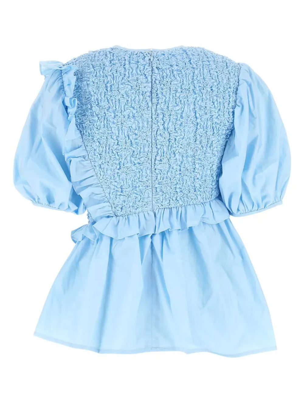 Ruched-Bodice Puff-Sleeve Blouse