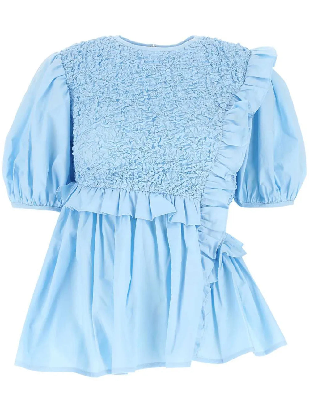 Ruched-Bodice Puff-Sleeve Blouse