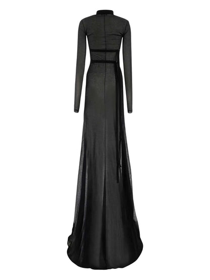 Mock-Neck Chiffon Overlay Dress