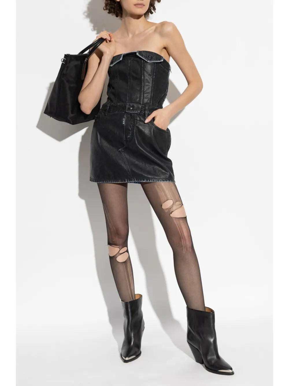 Coated-Finish Mini Dress