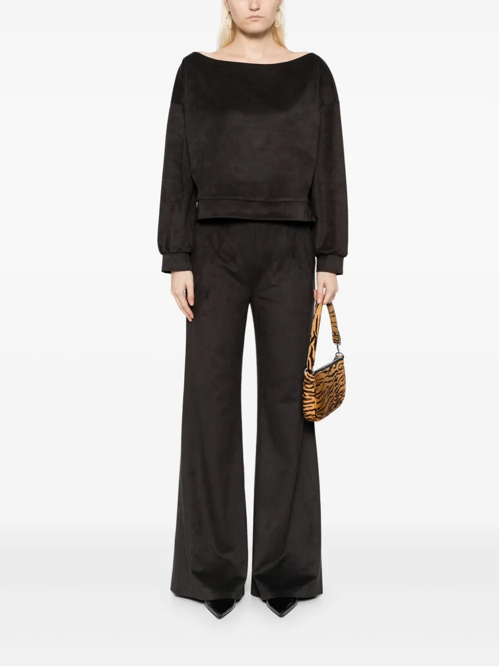 Suede Wide-Neck Sweatshirt