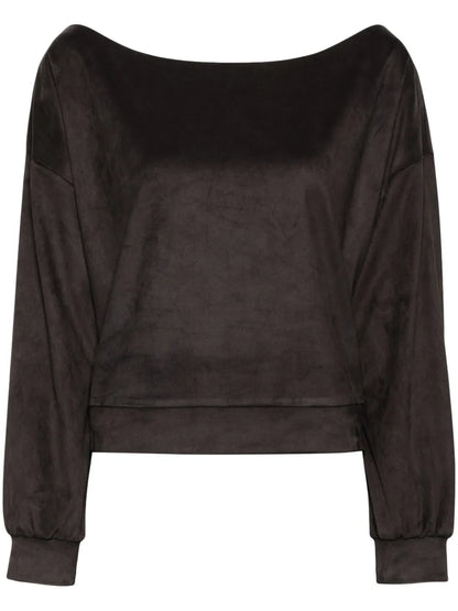 Suede Wide-Neck Sweatshirt