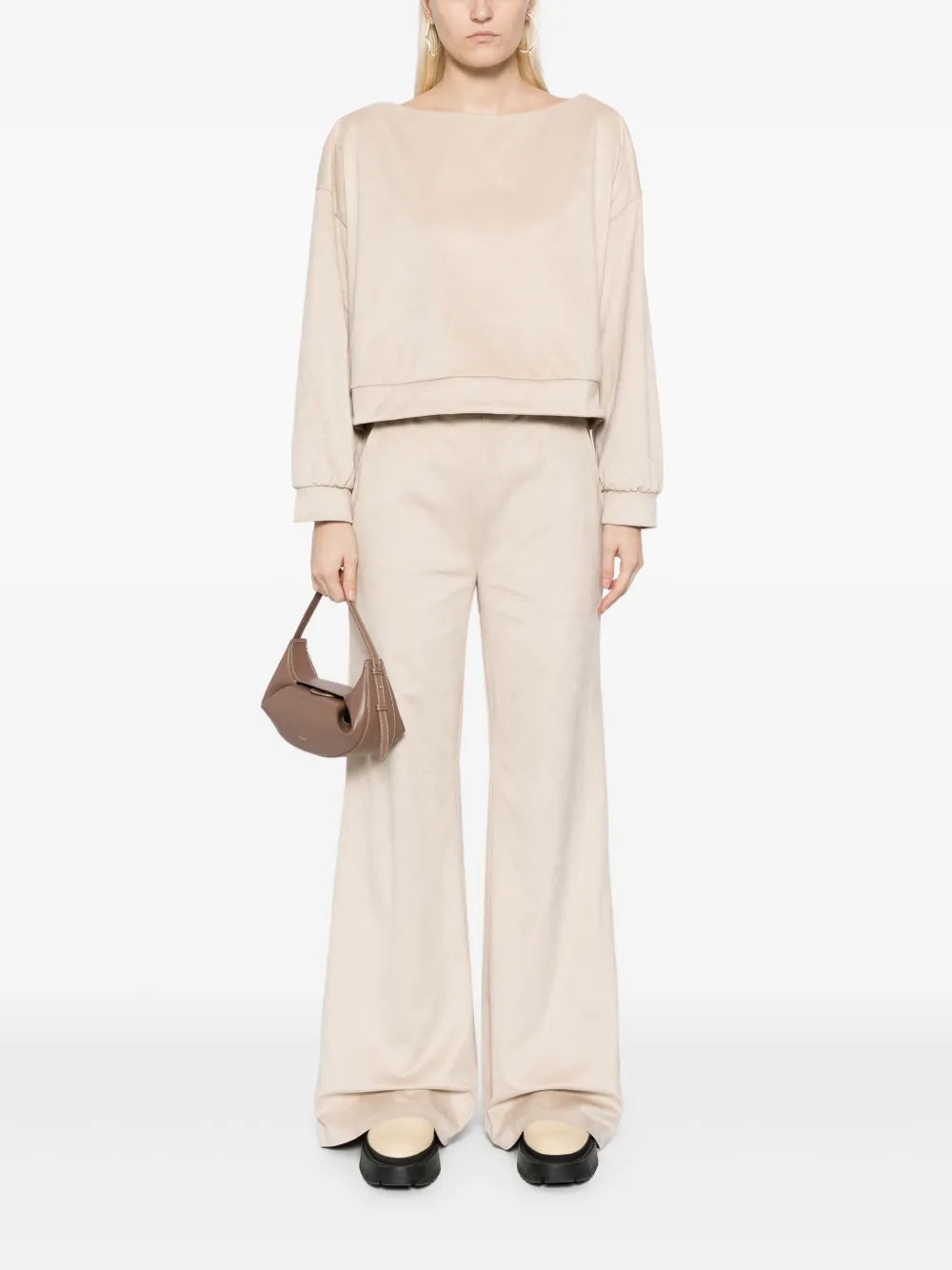Suede Wide-Neck Sweatshirt