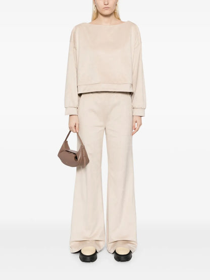 Suede Wide-Neck Sweatshirt