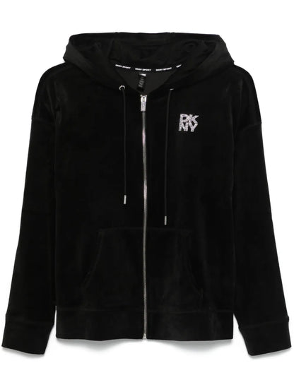 Logo-Embellished Velour Hoodie
