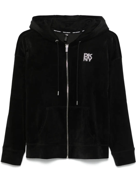 Logo-Embellished Velour Hoodie