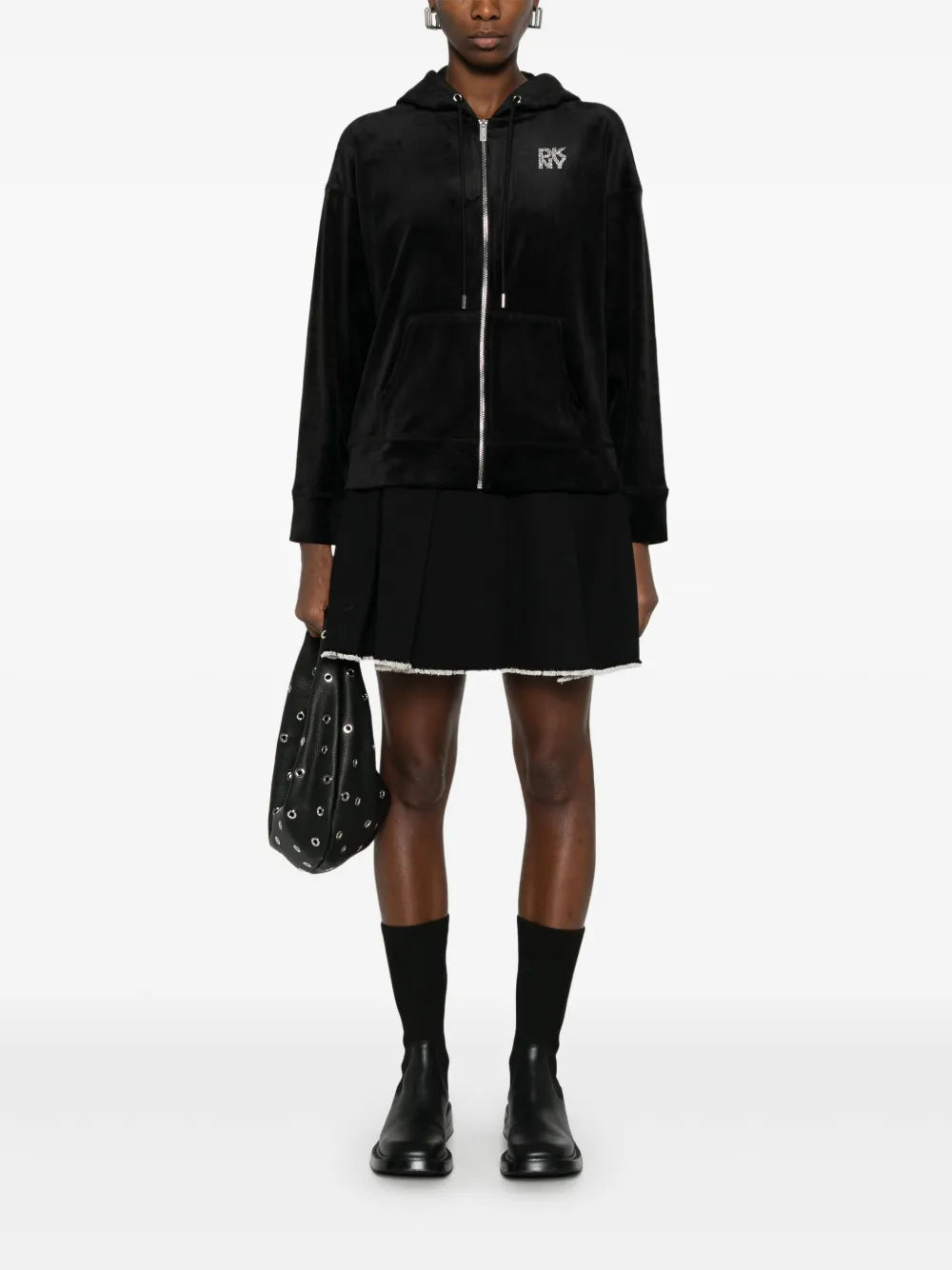 Logo-Embellished Velour Hoodie