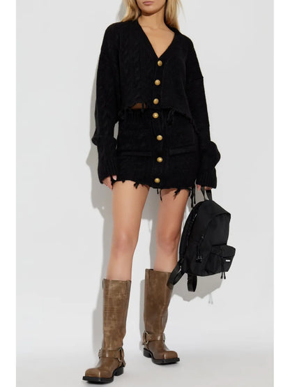 Raw-Cut Wool Mini Skirt