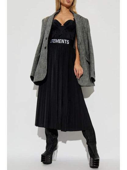 Logo-Waistband Pleated Skirt
