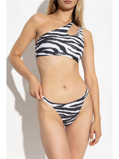 Zebra-Print Asymmetric Bikini Top