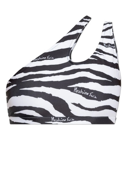 Zebra-Print Asymmetric Bikini Top