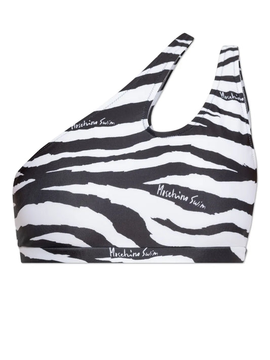 Zebra-Print Asymmetric Bikini Top