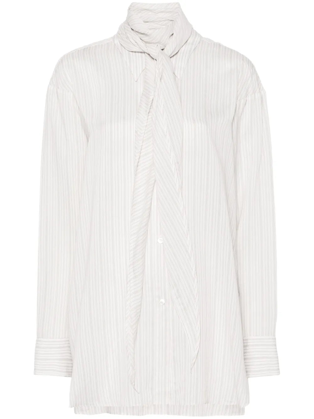 Scarf-Detail Striped Blouse