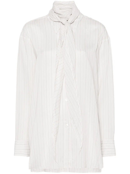 Scarf-Detail Striped Blouse