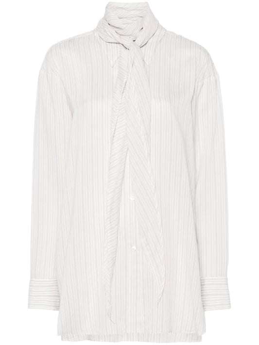 Scarf-Detail Striped Blouse
