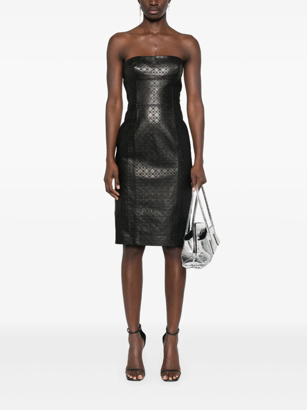 Monogram-Embossed Leather Mini Dress