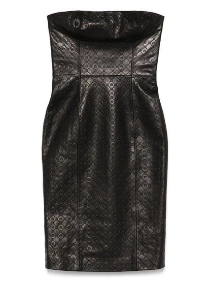 Monogram-Embossed Leather Mini Dress