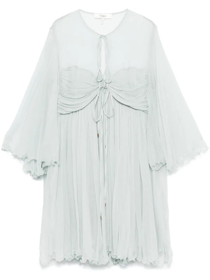 Pleated Silk Mini Dress