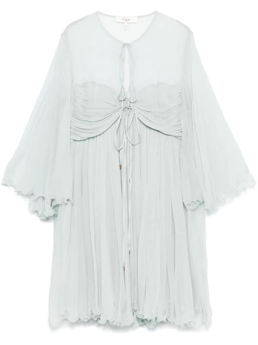 Pleated Silk Mini Dress