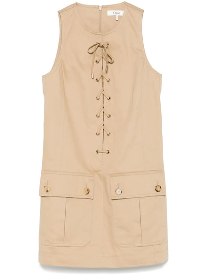 Lace-Up Cotton Mini Dress