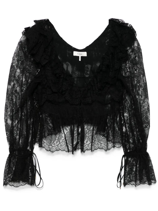 V-Neck Lace Crop Top