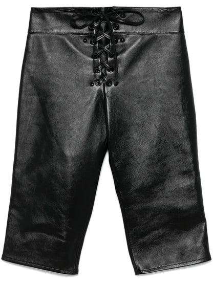 Lace-Up Leather Capri Trousers
