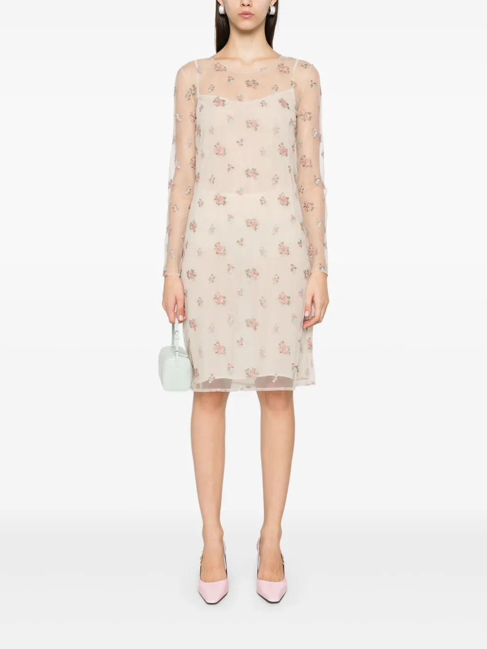 Floral-Embroidery Midi Dress