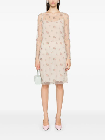 Floral-Embroidery Midi Dress