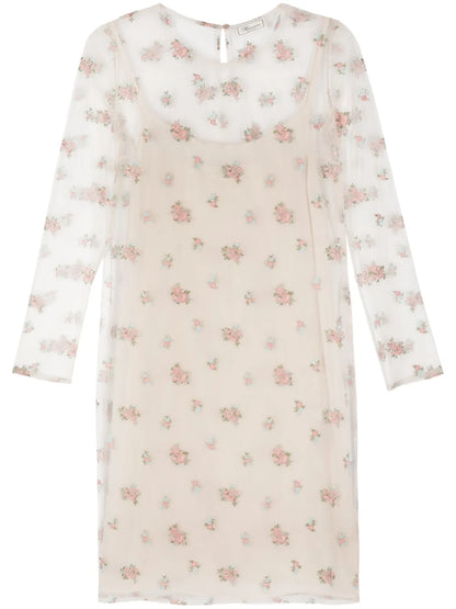 Floral-Embroidery Midi Dress