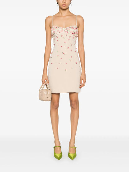 Floral-Appliqué Mini Dress