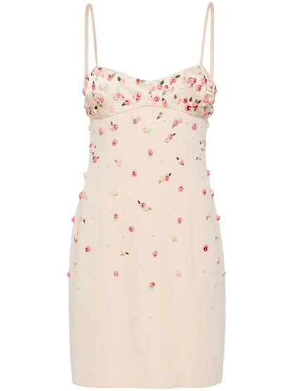 Floral-Appliqué Mini Dress
