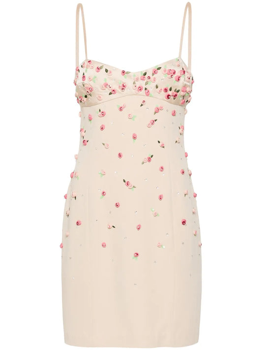 Floral-Appliqué Mini Dress