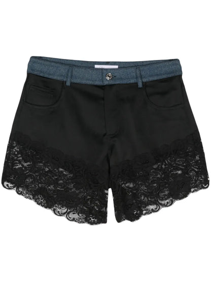 Lace-Trim Satin Shorts