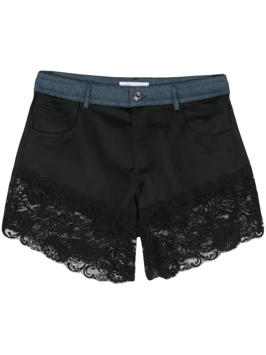 Lace-Trim Satin Shorts