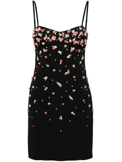 Floral-Appliqué Mini Dress