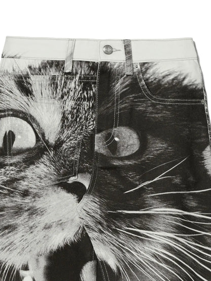 Cat-Print Denim Skirt