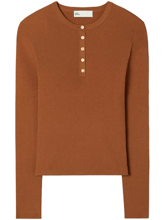Ribbed-Knit Henley Top