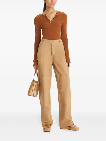 Ribbed-Knit Henley Top