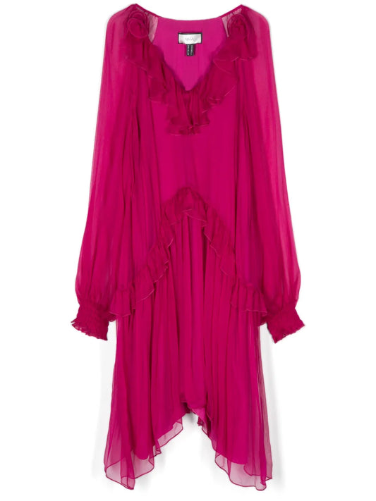 Floral-Appliqué Silk Midi Dress