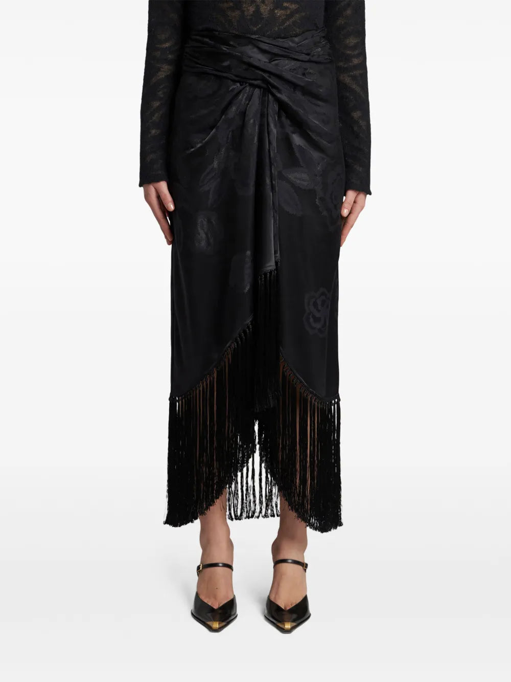 Fringed Jacquard Maxi Skirt