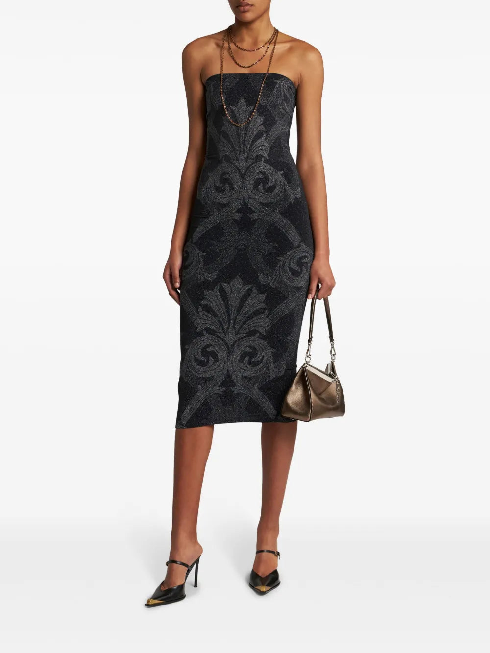 Metallic-Jacquard Midi Dress