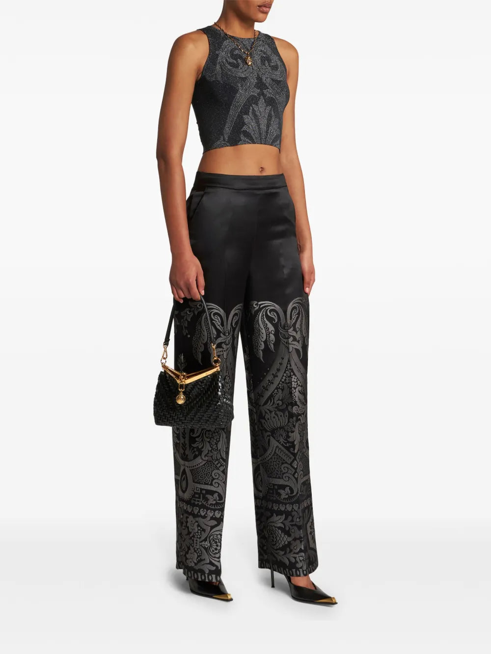Jacquard Silk Palazzo Trousers