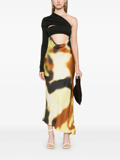 Draped-Detail Open-Back Midi Dress