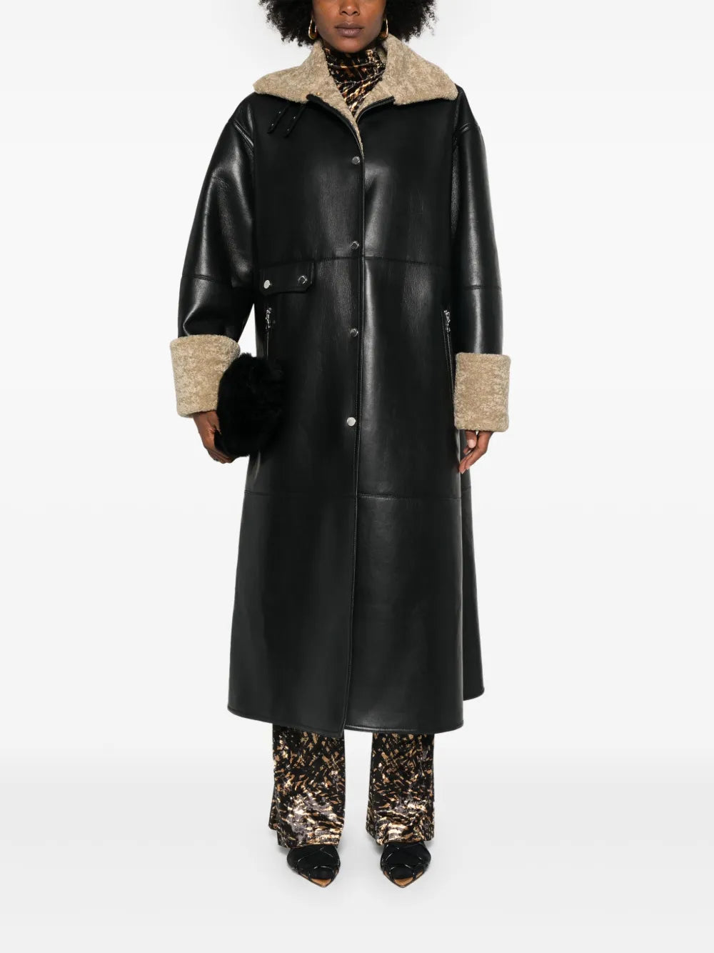 Faux-Shearling-Trim Coat