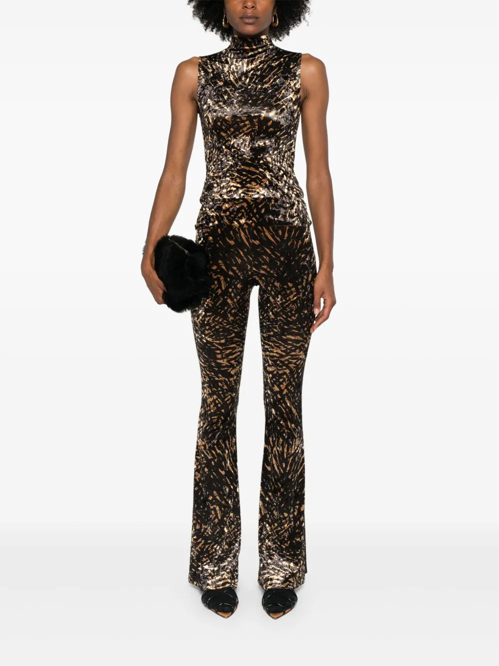 Abstract-Print Flared Trousers