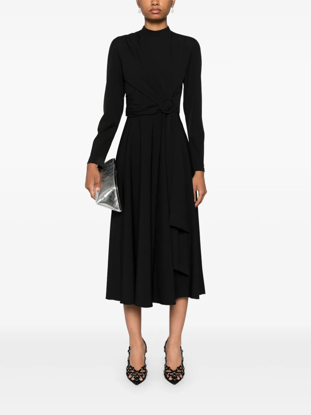 Decorative-Buckle Midi Dress