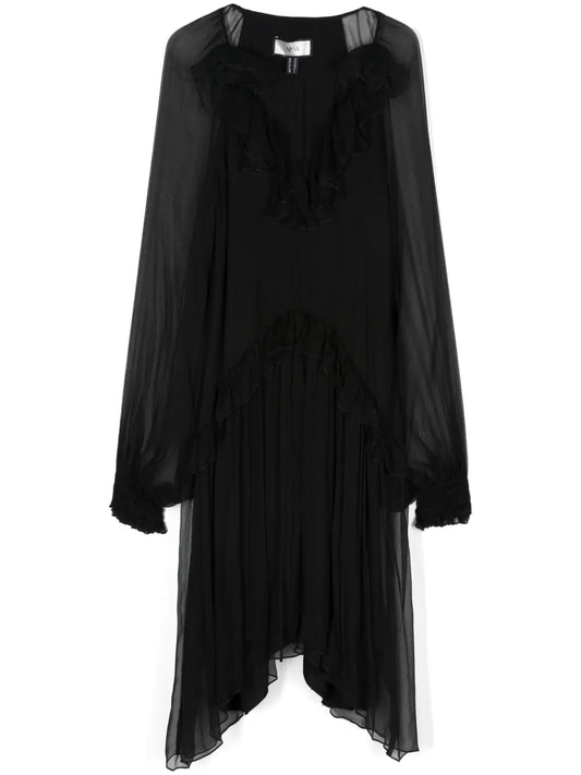 Ruffle-Detail Silk Midi Dress