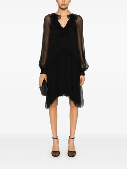 Ruffle-Detail Silk Midi Dress
