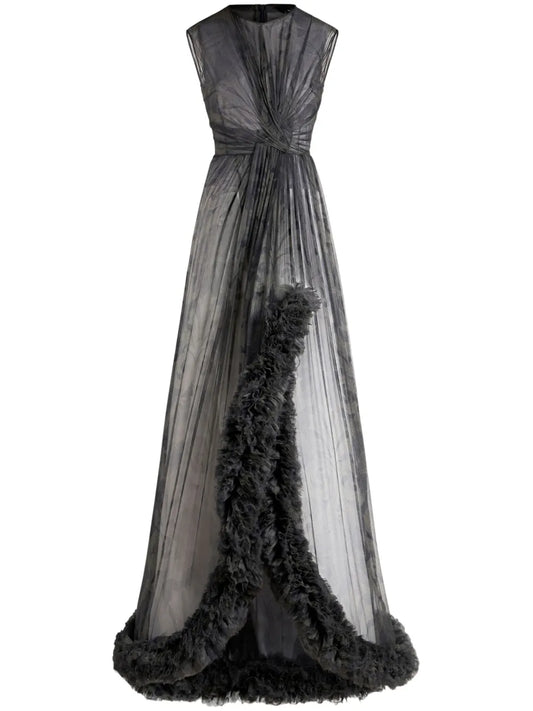 Ruched-Detail Printed Silk Dress