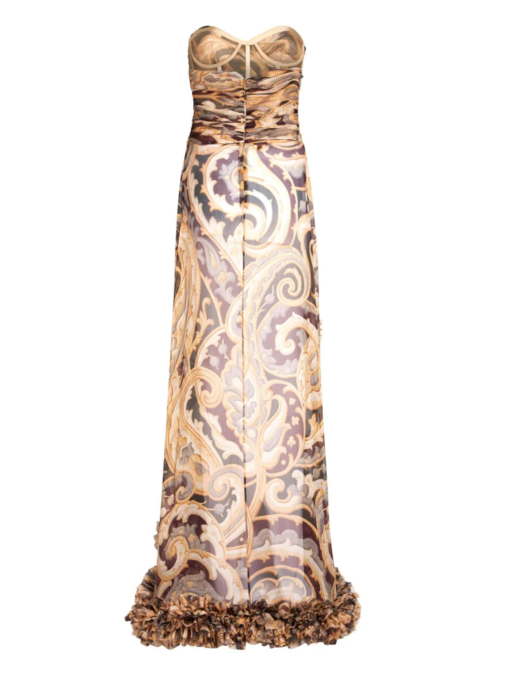 Ruched-Detailing Printed Silk Maxi Dress